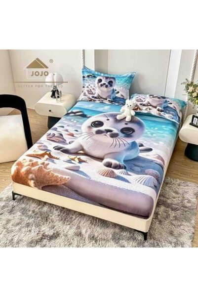 JOJO HOME Husa de pat Finet 5D bleu cu foca + 2 fete de perna |