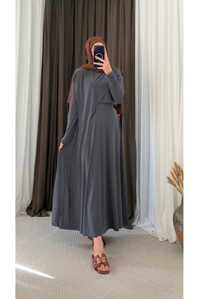 Hepsi Moda Asimetrik Kesim Sandy Etekli Takım - MG - Füme