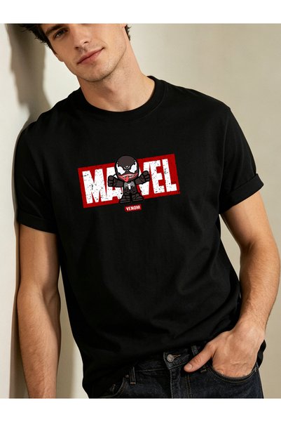 Arabest Men's 100% Cotton T-Shirt Black Venom MARVEL Print