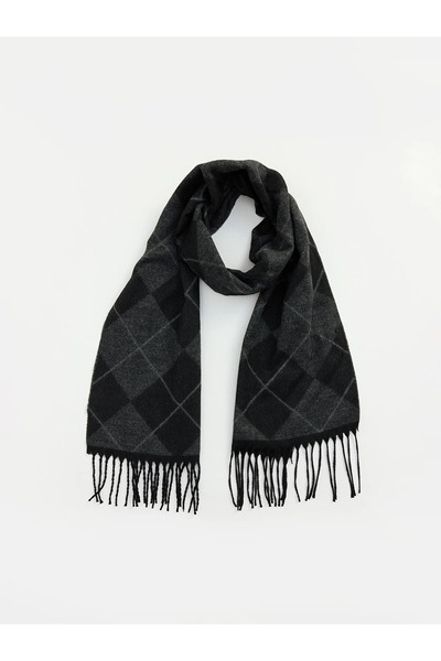 LC Waikiki Anthracite Diamond Patterned Men's Scarf