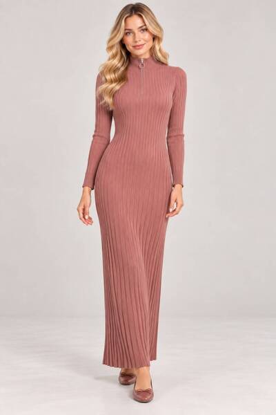 MAY MARA Women's Patterned Fishneck Zippered Knit Dress