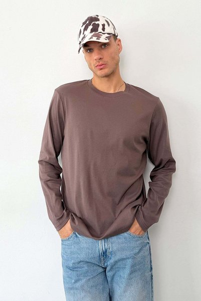 JB John Borners Men's Crew Neck Ornamental Label Cotton Sweatshirt Brown - 27...