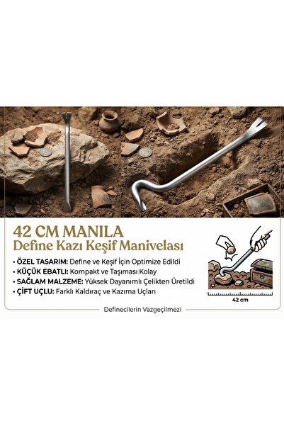 42 cm Manila Define Kazı Keşif Manivelası - Küçük Ebatlı Kompakt Dayanıklı Maden ve Arazi Kaldıraç Aleti