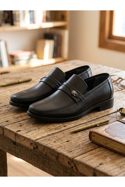 Baloğlu 116 Black Genuine Leather Laceless Casual Classic Men's Shoes