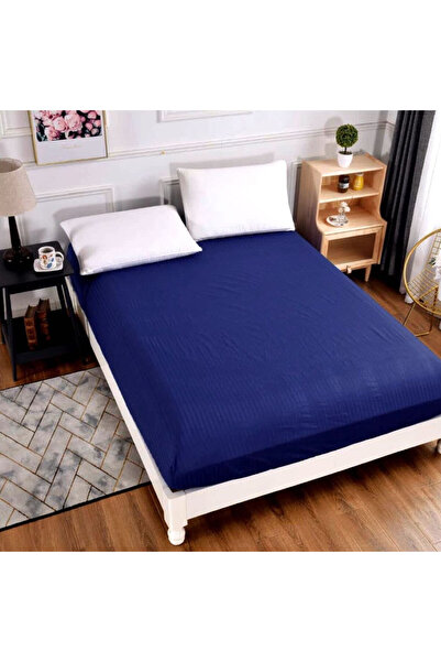 JOJO HOME Husa de pat cu elastic, bumbac tip damasc, pat 2 persoane, albastru...