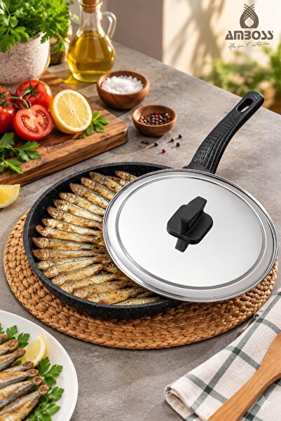 Amboss Döküm Granit Kapaklı Balık Tavası 32 cm