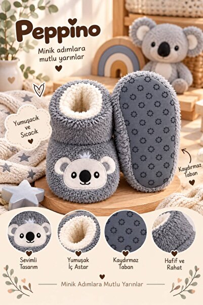 Peppino Bebek & Çocuk Kaydırmaz Tabanlı Ev Botu / Panduf / Kışlık Peluş Bot /...