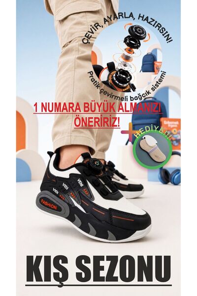 Veni Vidi Vici (Kışlık) Tasarımlı Hafif Taban Ergonomik erkek Çocuk Spor Ayakkabı + çorap hediye