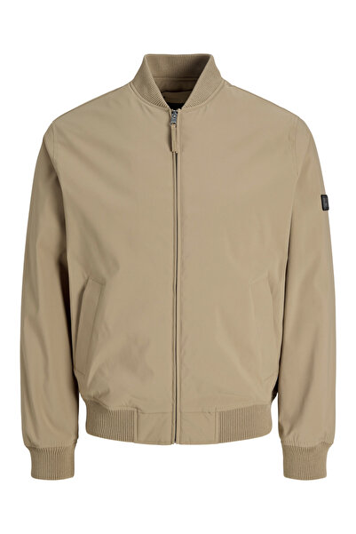 Jack & Jones Beige JPRBLAJOSH Solid Zip-Up Bomber Jacket