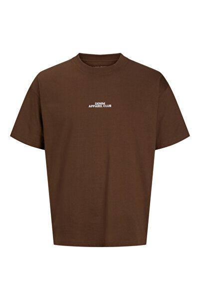 Jack & Jones Brown JJBAY Slogan Print Crew Neck Short Sleeves T-Shirt