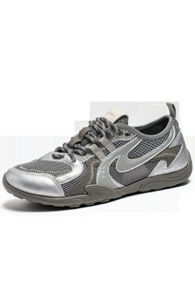 Take Two By Styli Mens Silver Textured Mesh Sneakers