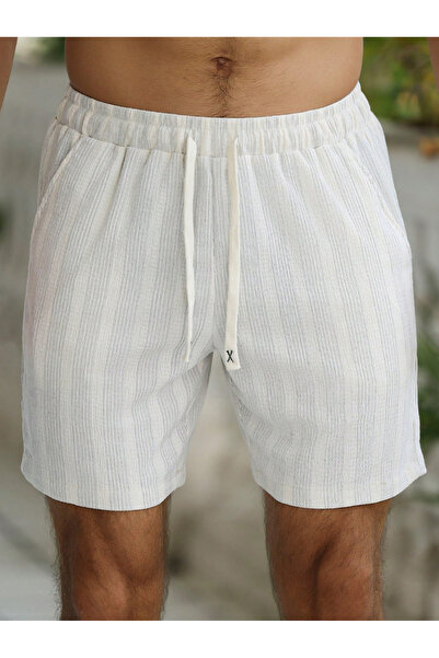 Take Two By Styli Beige Striped Drawstring Waist Shorts