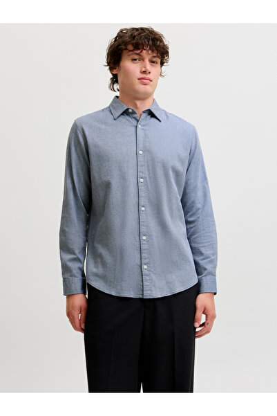 Jack & Jones Medium Blue JJEFIELD Plain Spread Collar Shirt