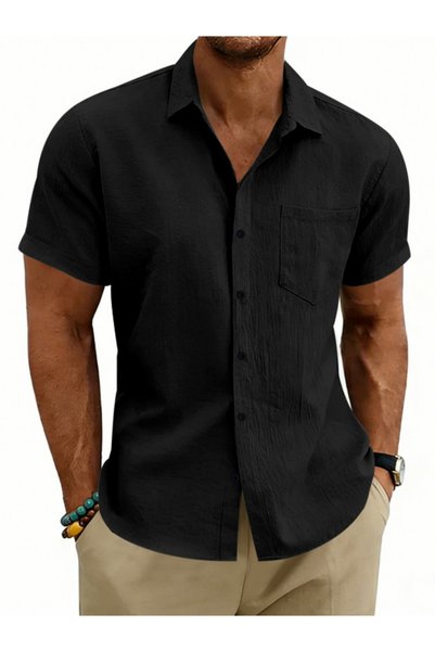 Take Two By Styli Men Solid Linen Short Sleeve Casual Shirt