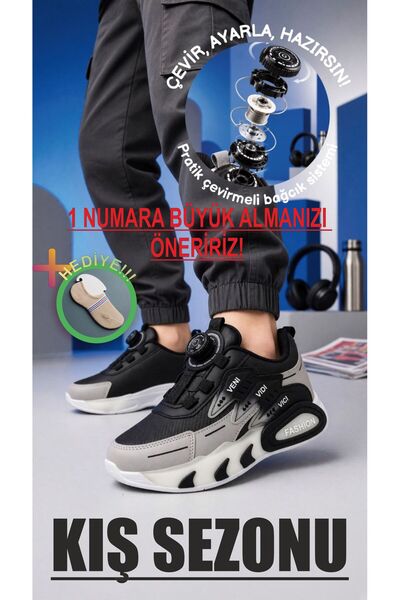 Veni Vidi Vici (Kışlık) Tasarımlı Hafif Taban Ergonomik erkek Çocuk Spor Ayakkabı + çorap hediye