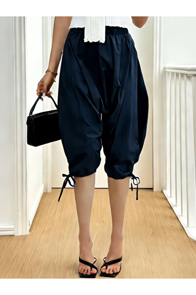 Take Two By Styli Dark Blue Casual Solid Drawstring Hem Capris