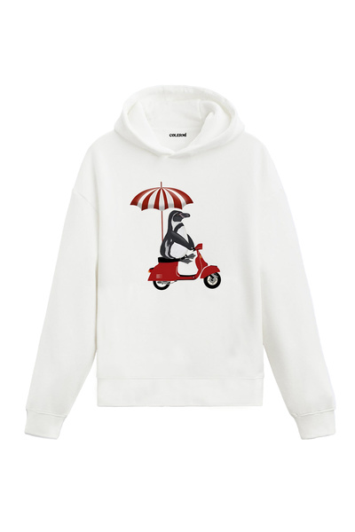 Colermi Scooter Riding Penguin Design Hooded Sweatshirt