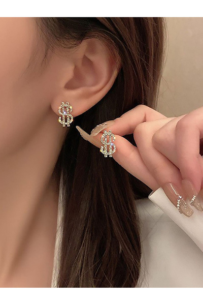 Take Two By Styli Sparkling Gold Dollar Sign Stud Earrings - Casual Bling for...