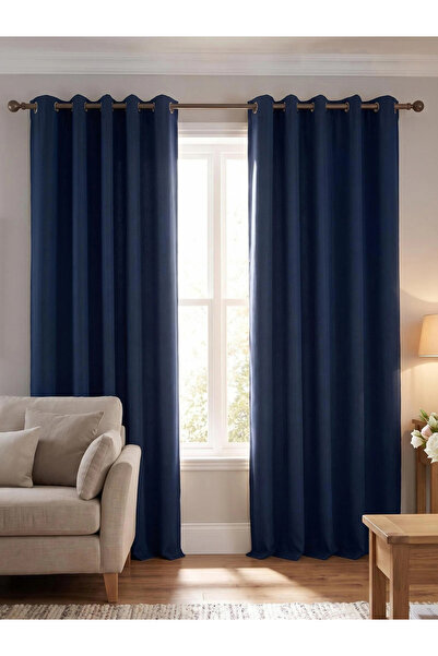 Styli 1-Piece Plain Black-Out Curtains, 132x274cm/40, Navy Blue