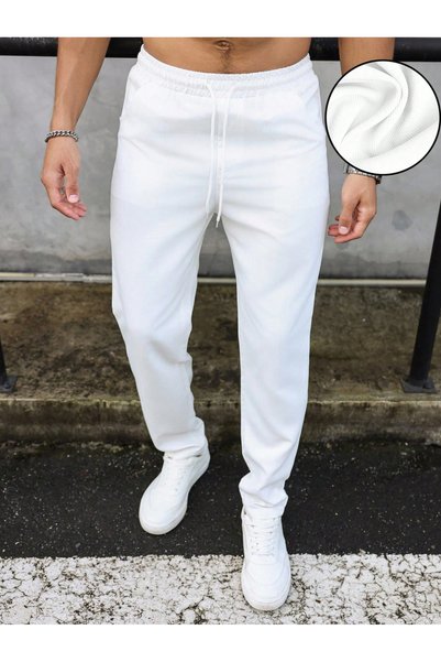 Take Two By Styli Men White Drawstring Casual Trousers