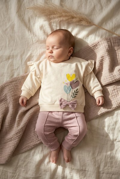 Babydonat Aria Bloom Baby Girl Ruffle Detailed Heart Patterned Top and Bottom...