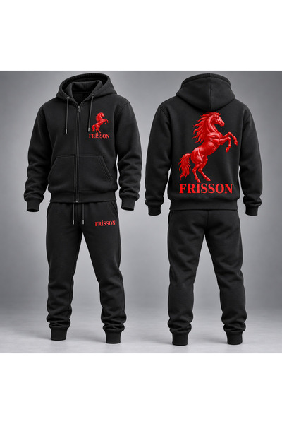 Frisson Horse Print Men's Zippered Tracksuit Set