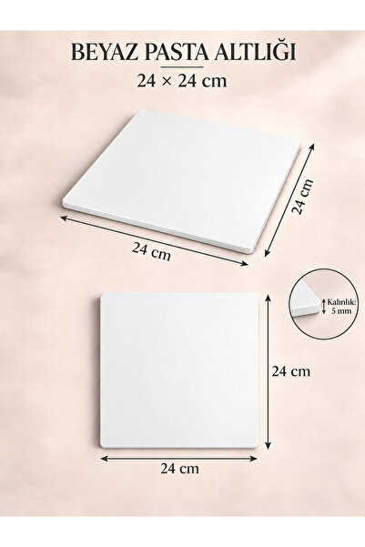 LİNORA Square Cake Base 24X24 cm – 5 mm Thick, Cake Base