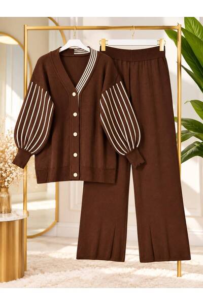 VOLT CLOTHİNG Women's Hijab Sleeve Ribbon Detailed Knitwear Pants Set