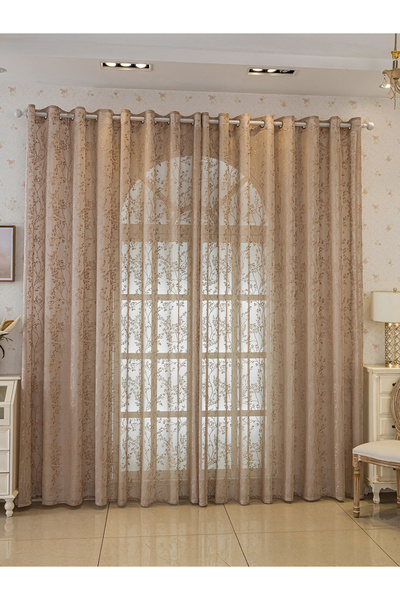 Styli 1-Piece Patterned Sheer Curtains, 140x260cm, Tan