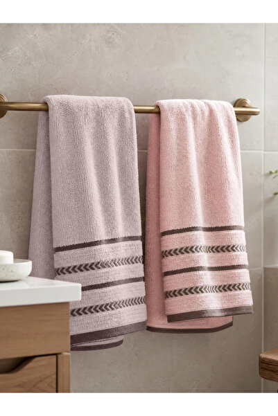 Styli Pack of 2 - Textured Bath Towels, Peach - 34x70cm