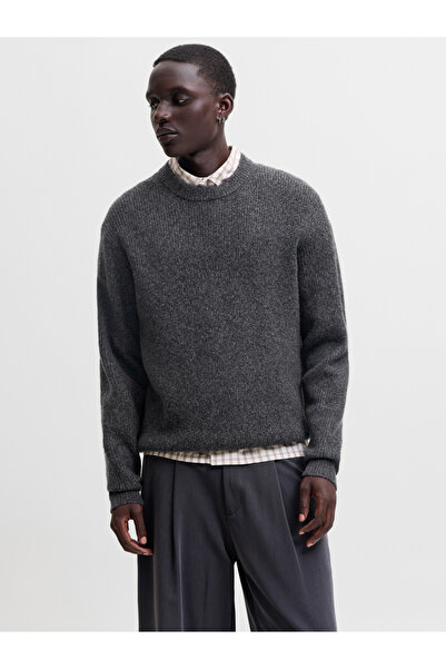Jack & Jones Charcoal JORFREDERIKSBERG Textured Knit Round Neck Sweater