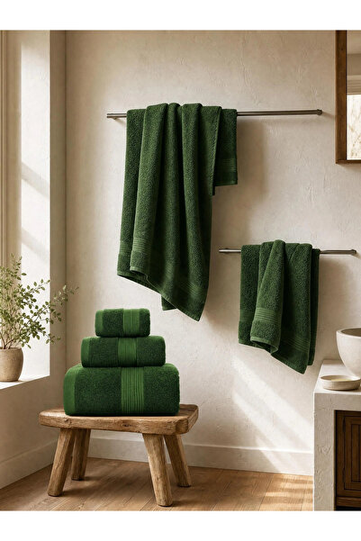 Styli Pack Of 3 - Plain Bath Towels, Green - 34X34Cm, 35X75Cm, 70X140Cm