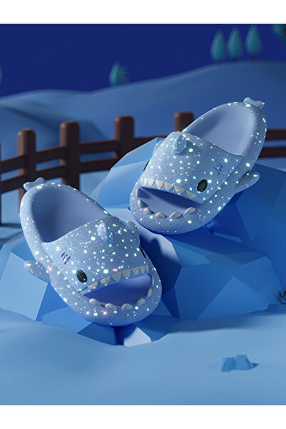 Take Two By Styli Sparkle Blue Shark Slides for Women - Glow-in-the-Dark Nove...