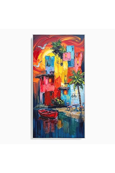 Luxcanva Tablou Canvas Orasul Colorat 60x120 cm cu Rama Argintiu Peisaj Urban...