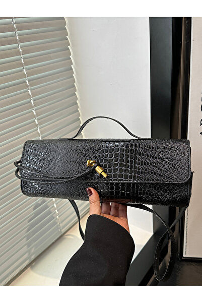 Take Two By Styli Black Croc-Embossed Crossbody Bag