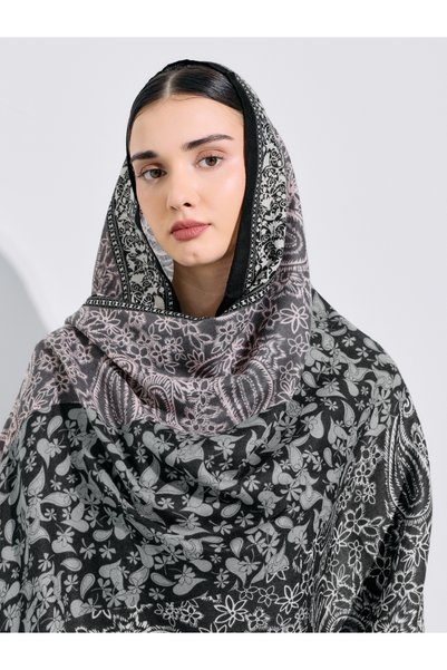 Amirah By Styli Black All Over Print Hijab 85x180 cm