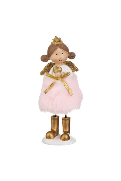 DD SHOP Ingeras Decorativ de Craciun Fetita Roz cu Imitatie de Blana Aripi cu...