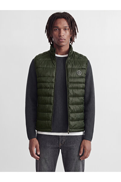 Jack & Jones Olive JJEKINGSLEY Logo Patchwork Zip-Up Padded Vest