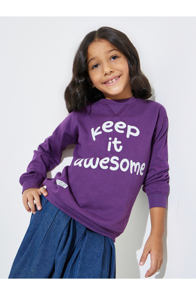 Styli Girls Slogan Print Cotton Sweatshirt