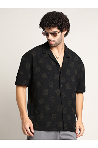 Campus Sutra By Styli Men Onyx Black Indie-Cuban Oversized Shirt