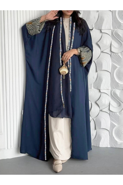 Take Two By Styli Printed Cuff Blue Open Abaya