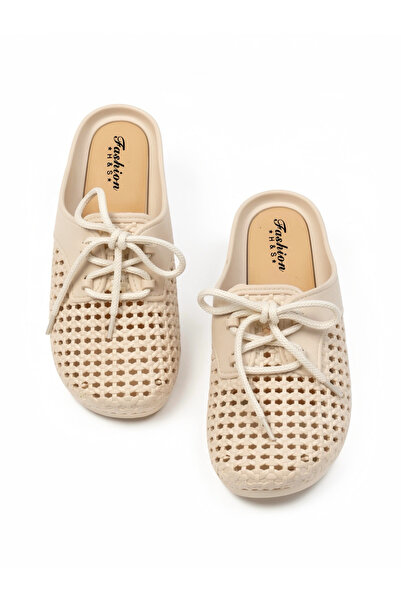 Take Two By Styli Womens Beige Woven Lace-Up Flat Shoes