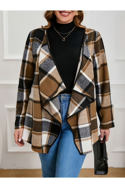 Take Two By Styli Plus Size Plaid Wrap Cardigan Coat