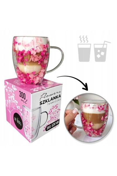 ECARLA Pahar termic 300 ml cu flori în interior - Gipsofilă și hortensii
