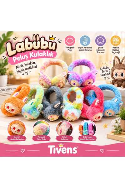 TİVENS labubu figürlü peluş kulaklık kışlık