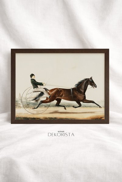 HOME DEKORİSTA Vintage At Çerçeveli CAMSIZ Tablo – Vintage Sanat Baskı, Çerçe...