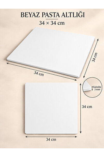 LİNORA Square Cake Base 34X34 cm – 5 mm Thick, Cake Base