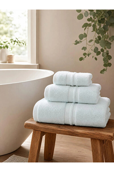 Styli Pack of 3 - Textured Bath Towels, Light Blue - 25x50, 34x74, 70x135cm