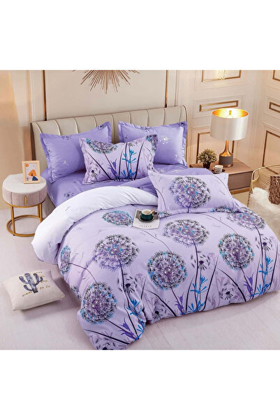 JOJO HOME Lenjerie de pat cu elastic, tesatura tip finet, pat 2 persoane, lil...