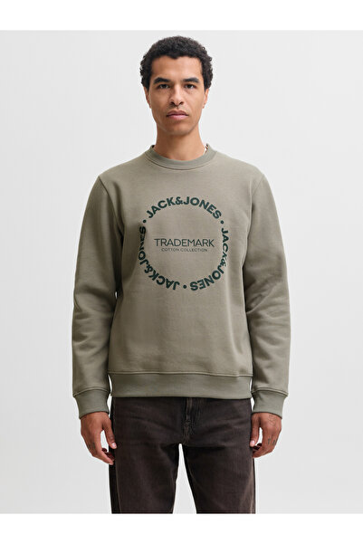 Jack & Jones Khaki JJBENSON Slogan Print Pullover Sweatshirt